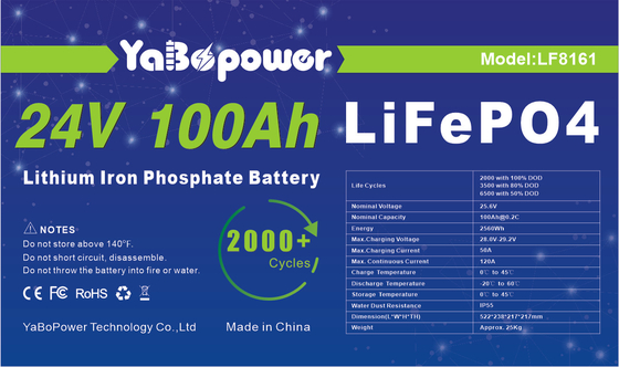 Penyimpanan Baterai Surya RV Lifepo4 100ah 150ah 24v Untuk Kendaraan Perahu Off Road