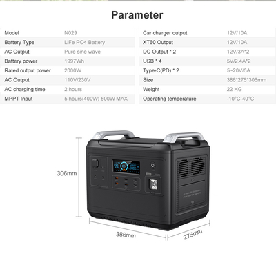 Outdoor 2000W Dua Arah 2000W Cepat AC Output Multifungsi Power Bank 2000W Solar Portable Generator
